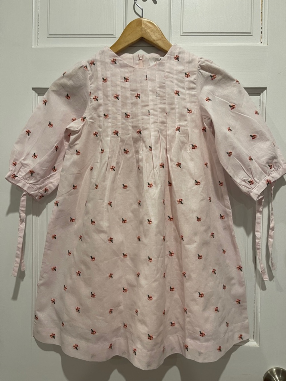 Girls' Pink Embroidered Cotton Casual Dress